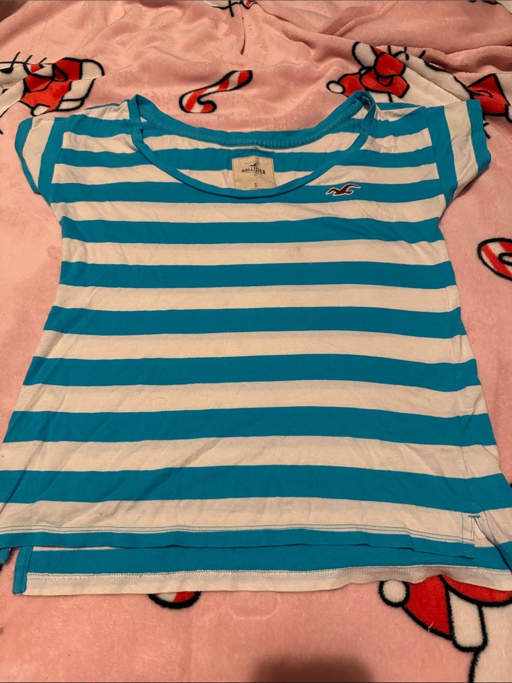 Hollister Turquoise & White Striped Short Sleeve Tee